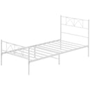 White Twin Size metal Bedframe on a white background. 