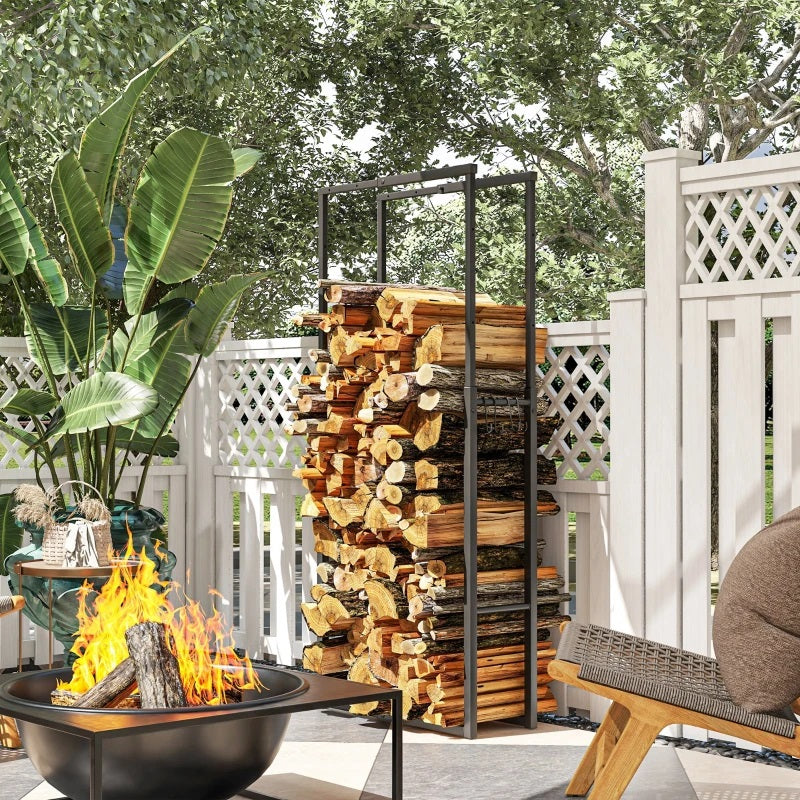 Adjustable Size Indoor Outdoor Heavy-Duty Firewood Rack 26"W x 59"H Max Size