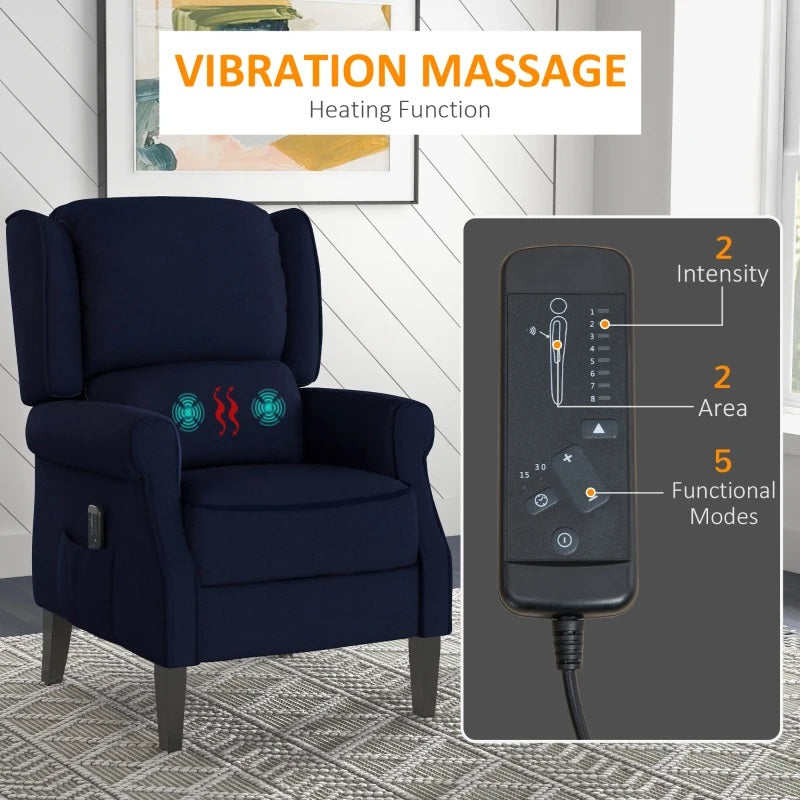 Ander Manual Push Reclining Chair with Vibration Massage - Blue