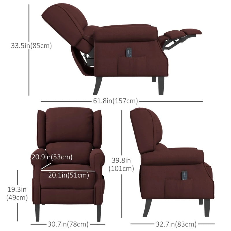 Ander Manual Push Reclining Chair with Vibration Massage - Brown