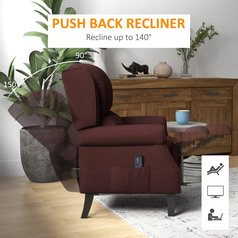 Ander Manual Push Reclining Chair with Vibration Massage - Brown