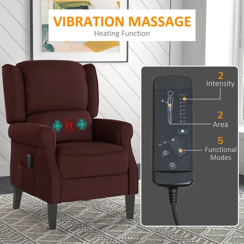 Ander Manual Push Reclining Chair with Vibration Massage - Brown