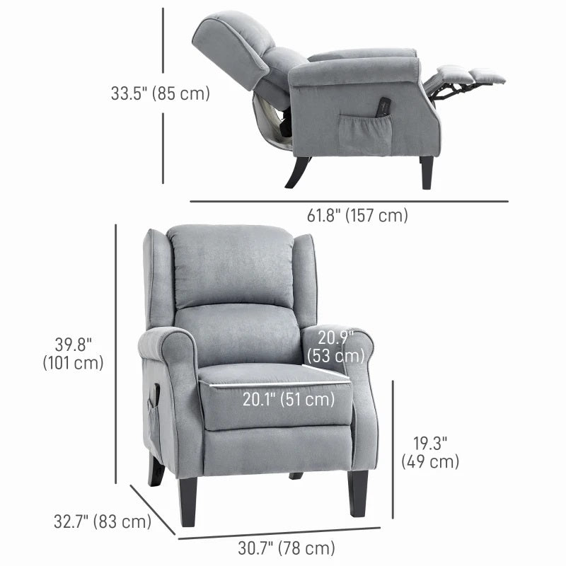 Ander Manual Push Reclining Chair with Vibration Massage - Light Grey