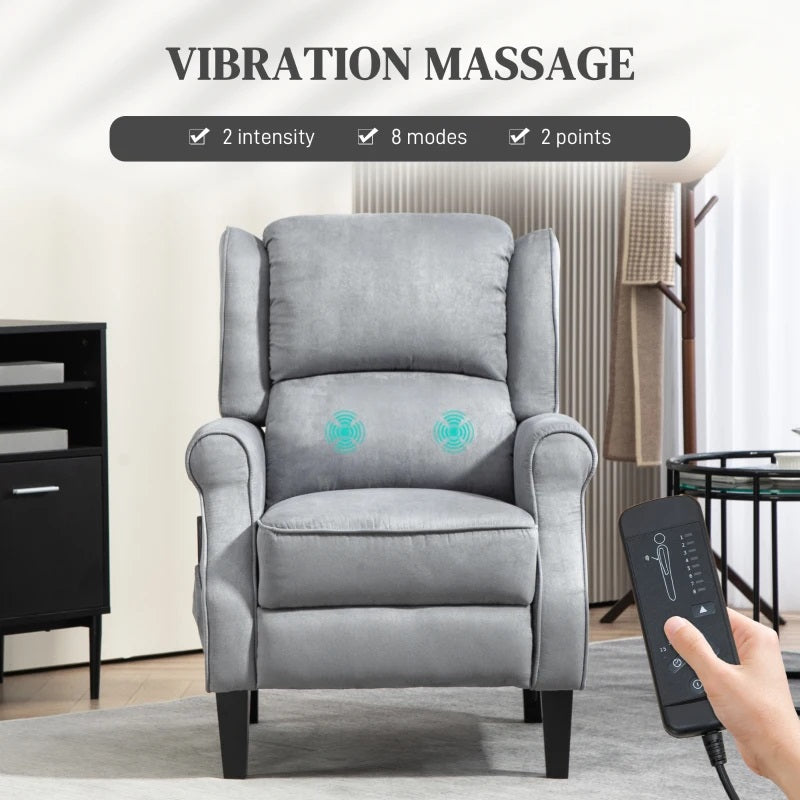 Ander Manual Push Reclining Chair with Vibration Massage - Light Grey