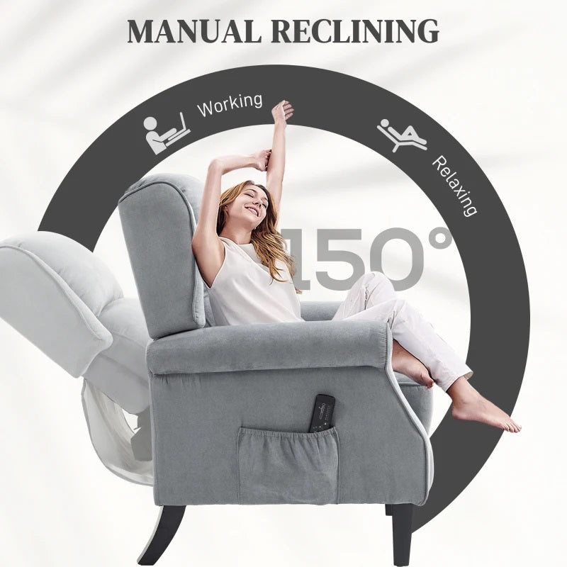 Ander Manual Push Reclining Chair with Vibration Massage - Light Grey