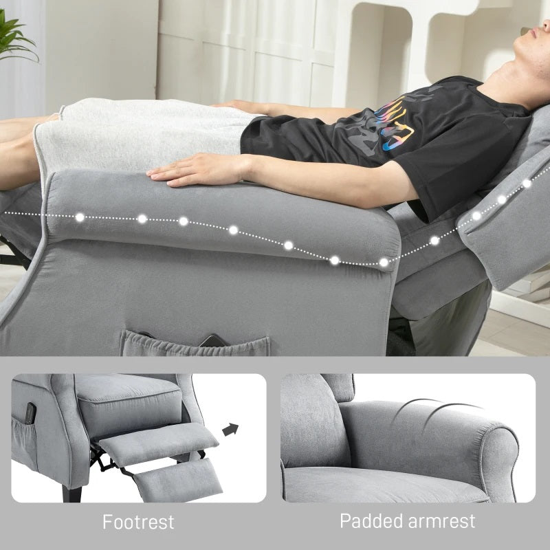 Ander Manual Push Reclining Chair with Vibration Massage - Light Grey