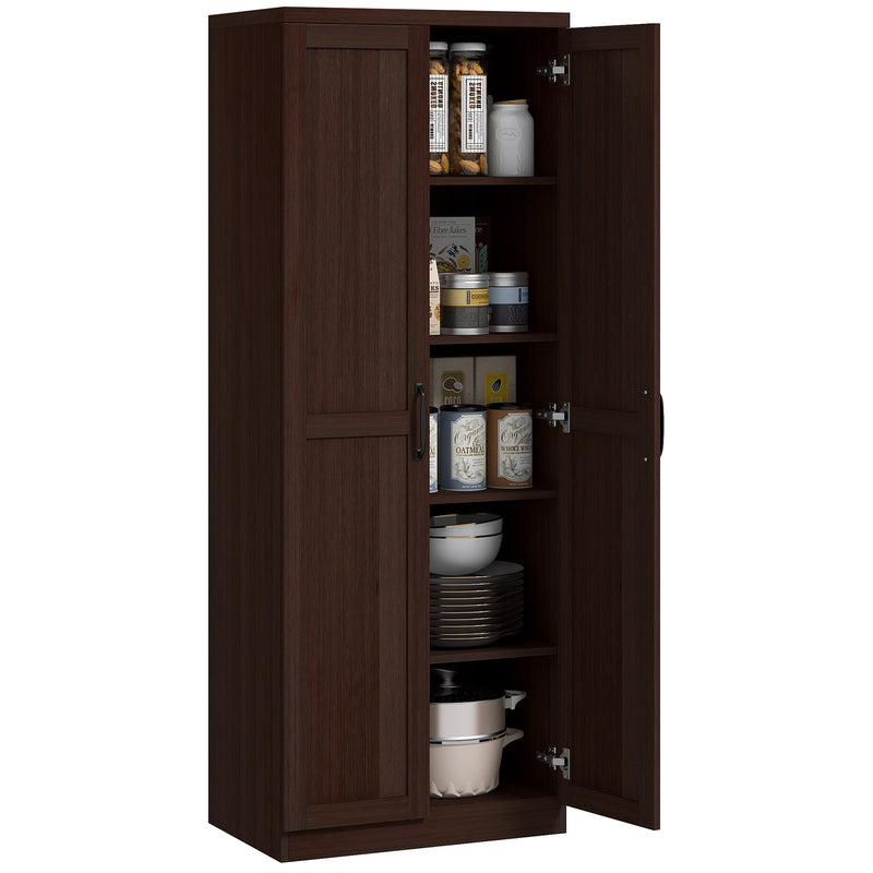 Archer Lane 5-Tier Kitchen Pantry Cabinet with Doors and Adjustable Shelves 63" Tall - Dark Brown