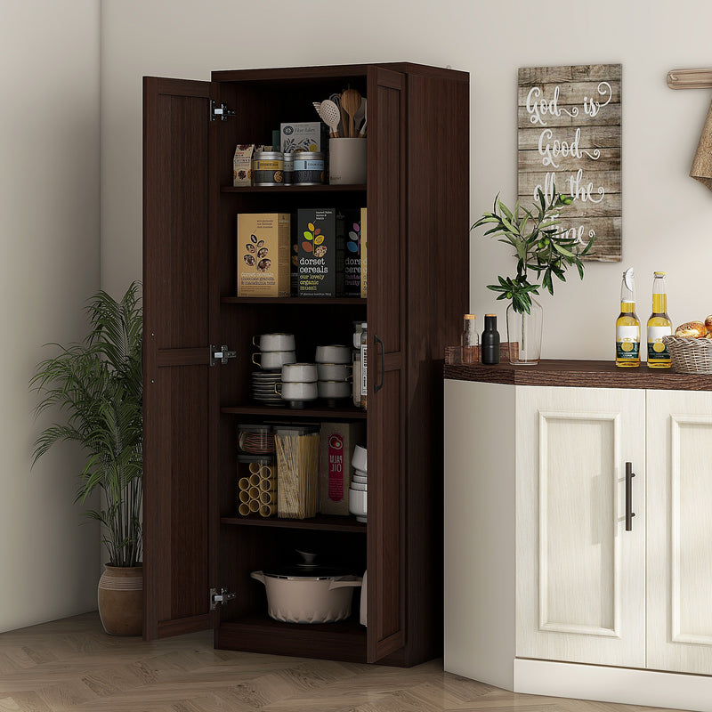 Archer Lane 5-Tier Kitchen Pantry Cabinet with Doors and Adjustable Shelves 63" Tall - Dark Brown