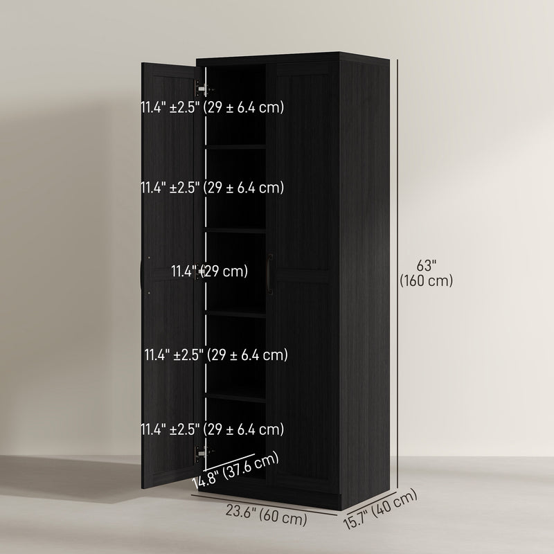 Archer Lane 5-Tier Kitchen Pantry Cabinet with Doors and Adjustable Shelves 63" Tall - Black