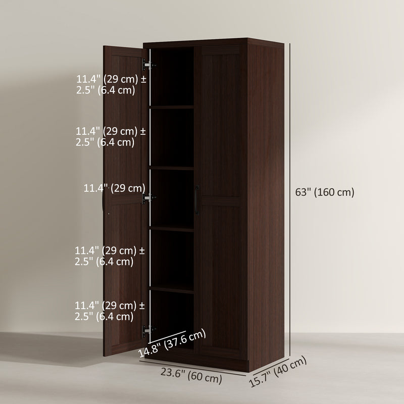 Archer Lane 5-Tier Kitchen Pantry Cabinet with Doors and Adjustable Shelves 63" Tall - Dark Brown