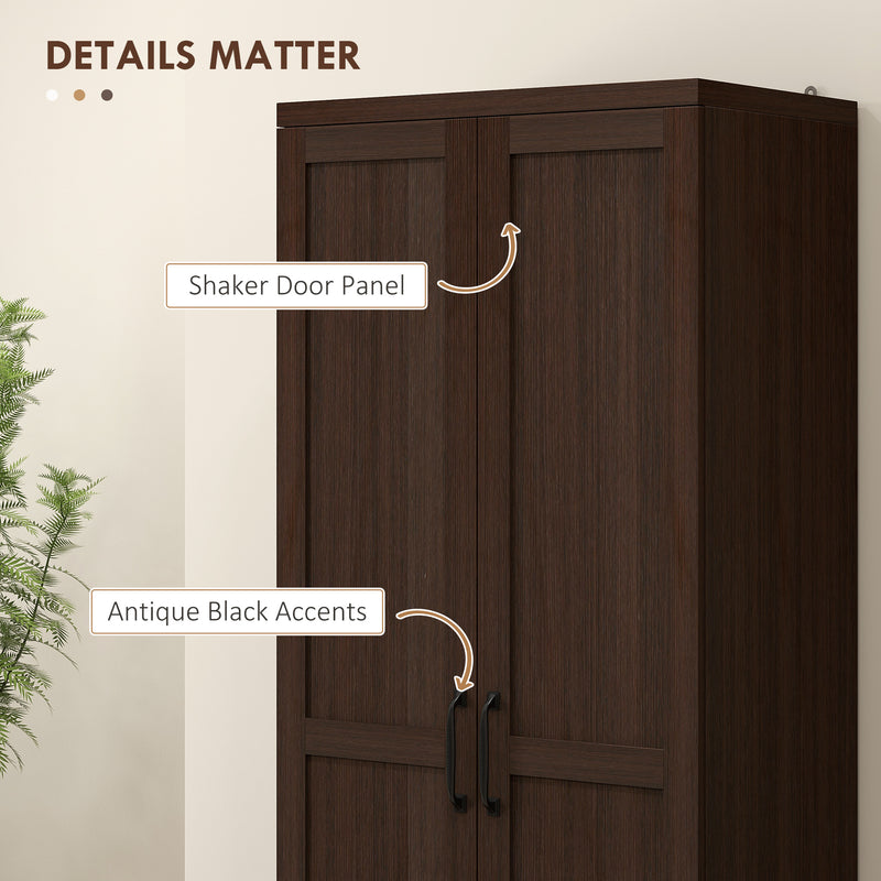 Archer Lane 5-Tier Kitchen Pantry Cabinet with Doors and Adjustable Shelves 63" Tall - Dark Brown