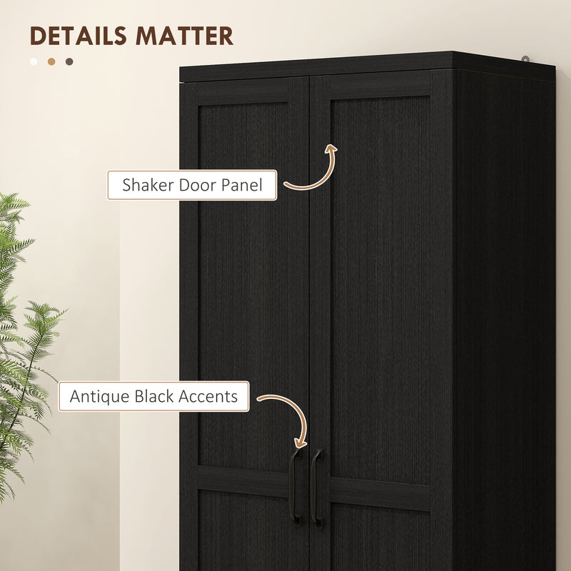 Archer Lane 5-Tier Kitchen Pantry Cabinet with Doors and Adjustable Shelves 63" Tall - Black