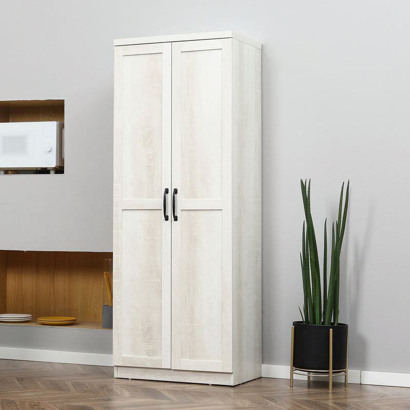 Archer Lane 5-Tier Kitchen Pantry Cabinet with Doors and Adjustable Shelves 63" Tall - Distressed White