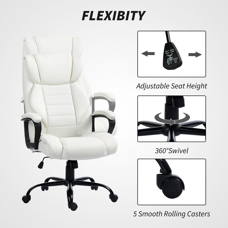 Ashborough Glen High Back Executive Massage Office Chair with 6-Point Vibration and Rocking Function - White