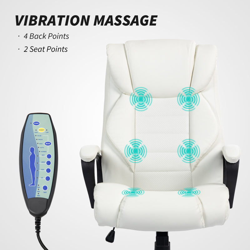 Ashborough Glen High Back Executive Massage Office Chair with 6-Point Vibration and Rocking Function - White