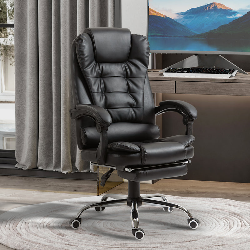 Ashwin Court Executive High Back Office Chair with Retractable Footrest and Padded Armrests in PU Leather - Black