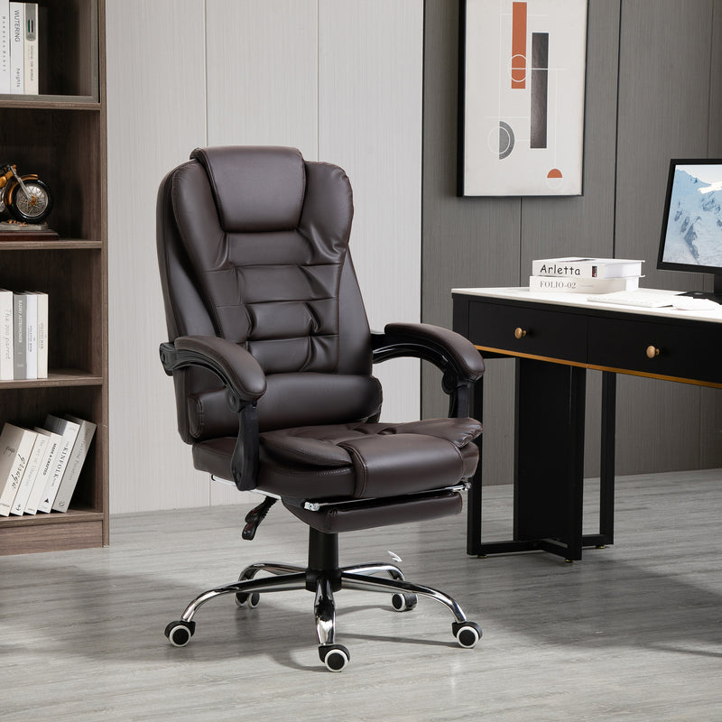 Ashwin Court Executive High Back Office Chair with Retractable Footrest and Padded Armrests in PU Leather - Coffee Brown