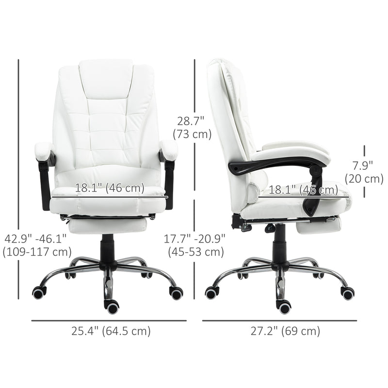 White office chair with dimensions labeled on a white background