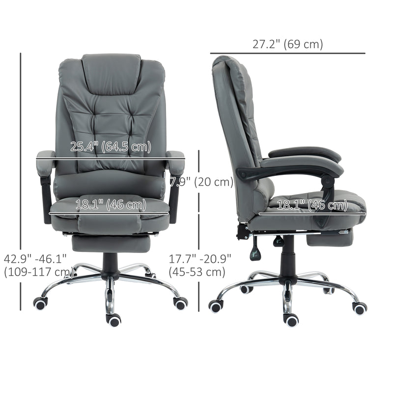 Ashwin Court Executive High Back Office Chair with Retractable Footrest and Padded Armrests in PU Leather - Grey