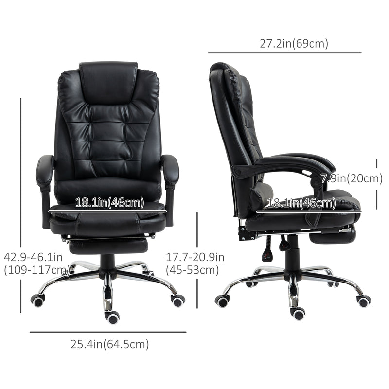 Ashwin Court Executive High Back Office Chair with Retractable Footrest and Padded Armrests in PU Leather - Black