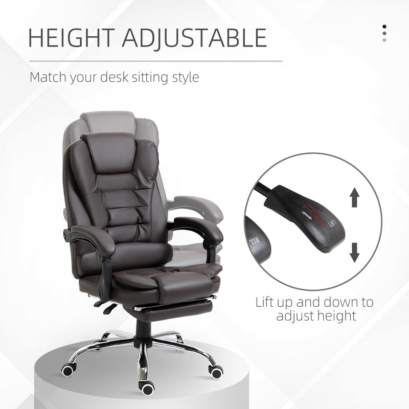 Ashwin Court Executive High Back Office Chair with Retractable Footrest and Padded Armrests in PU Leather - Coffee Brown