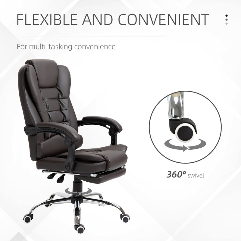 Ashwin Court Executive High Back Office Chair with Retractable Footrest and Padded Armrests in PU Leather - Coffee Brown