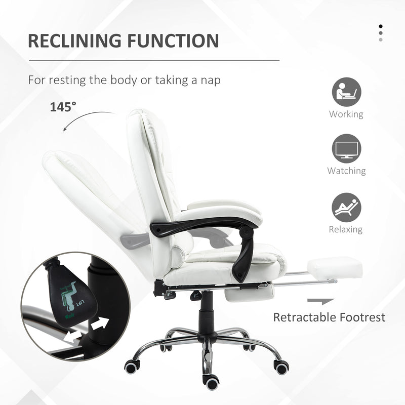 White office chair with reclining function and footrest on a white background