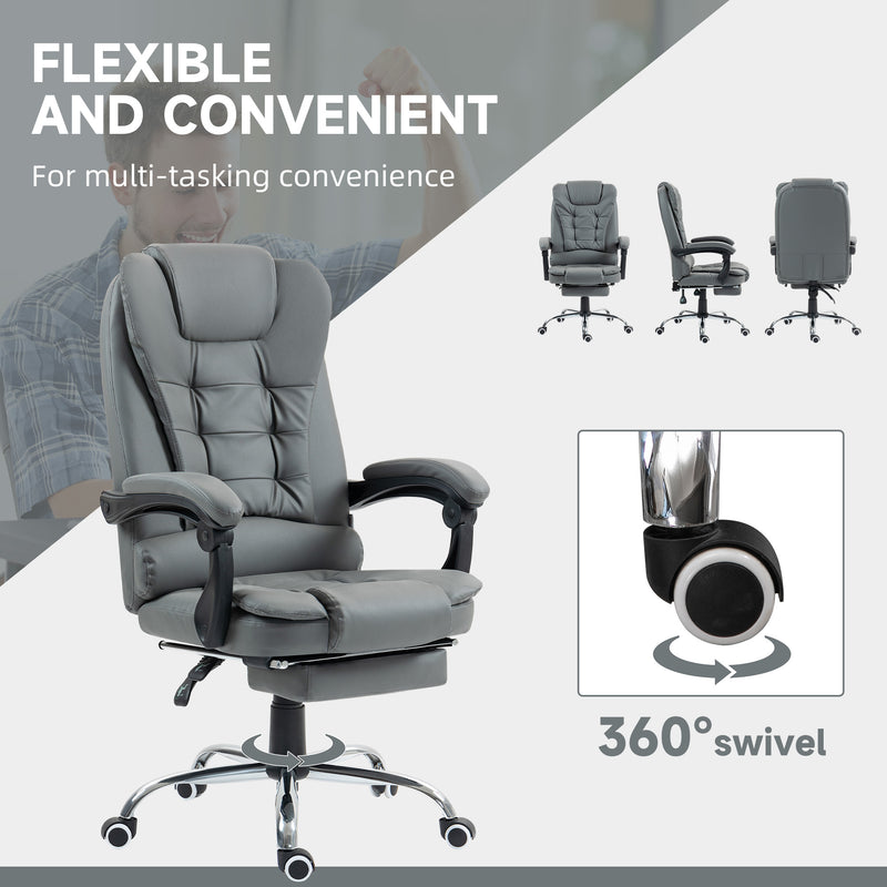 Ashwin Court Executive High Back Office Chair with Retractable Footrest and Padded Armrests in PU Leather - Grey