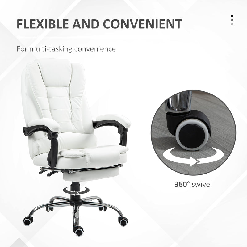 White office chair with black accents and a 360-degree swivel feature on a light gray background.