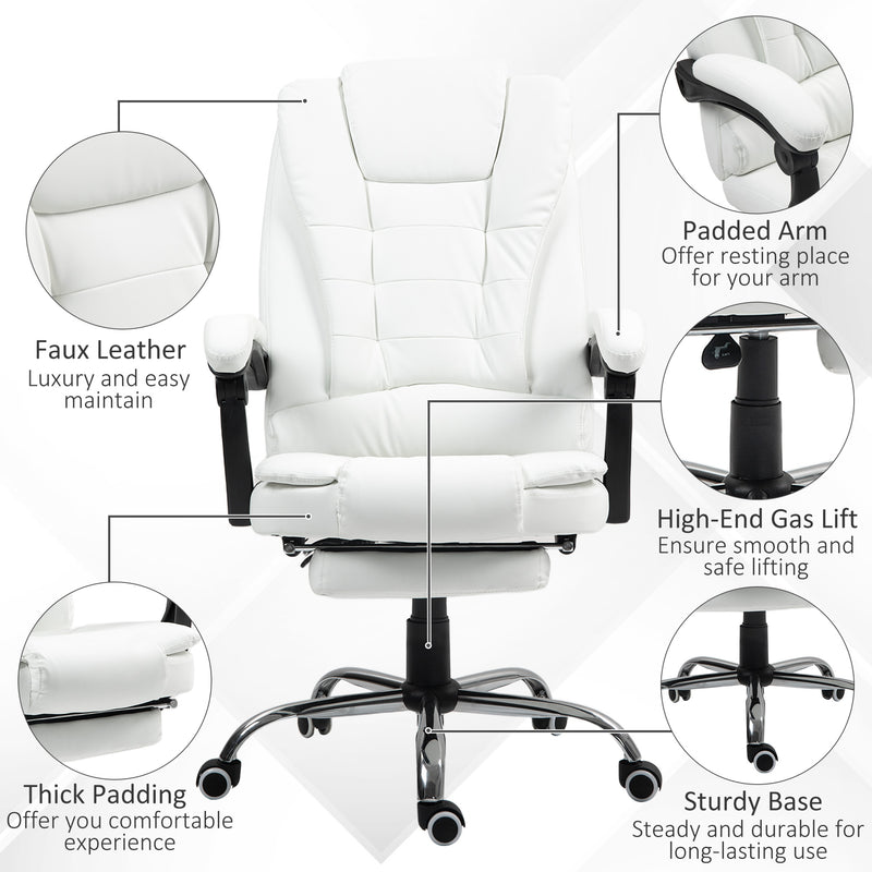 White office chair with features highlighted on a white background