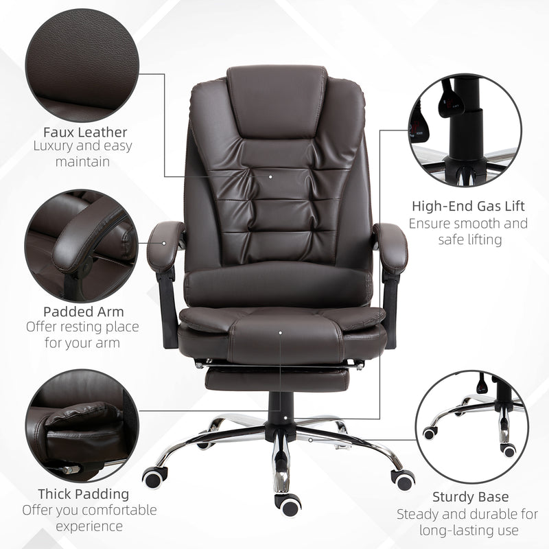Ashwin Court Executive High Back Office Chair with Retractable Footrest and Padded Armrests in PU Leather - Coffee Brown