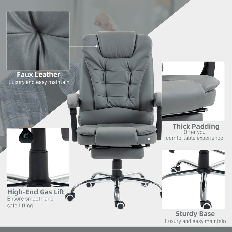Ashwin Court Executive High Back Office Chair with Retractable Footrest and Padded Armrests in PU Leather - Grey