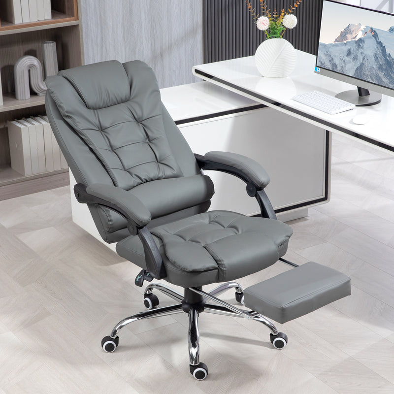 Ashwin Court Executive High Back Office Chair with Retractable Footrest and Padded Armrests in PU Leather - Grey