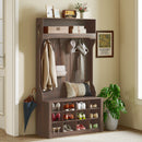 Atlanta 4-in-1 Hall Tree with 6-Hooks, Shelf, Bench and 12-Pair Shoe Cubbies - Dark Brown