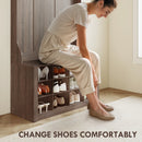 Atlanta 4-in-1 Hall Tree with 6-Hooks, Shelf, Bench and 12-Pair Shoe Cubbies - Dark Brown