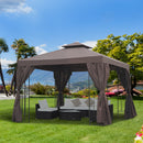 Canopies & Gazebos, Atriana 10' x 10' Outdoor Patio Gazebo with Double Tier Canopy Shade - Brown - Seasonal Overstock