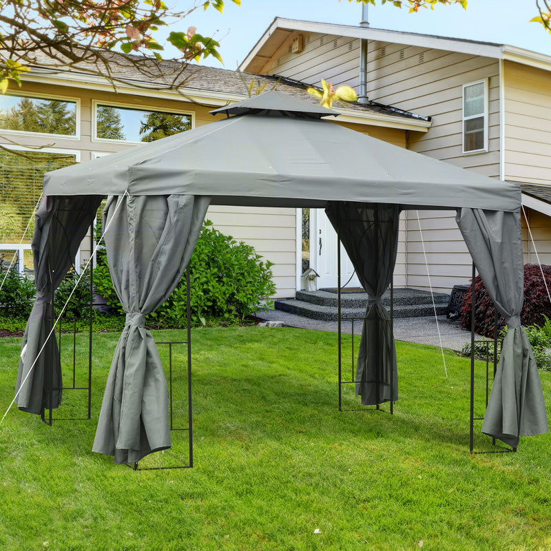 Canopies & Gazebos, Atriana 10' x 10' Outdoor Patio Gazebo with Double Tier Canopy Shade - Dark Grey - Seasonal Overstock