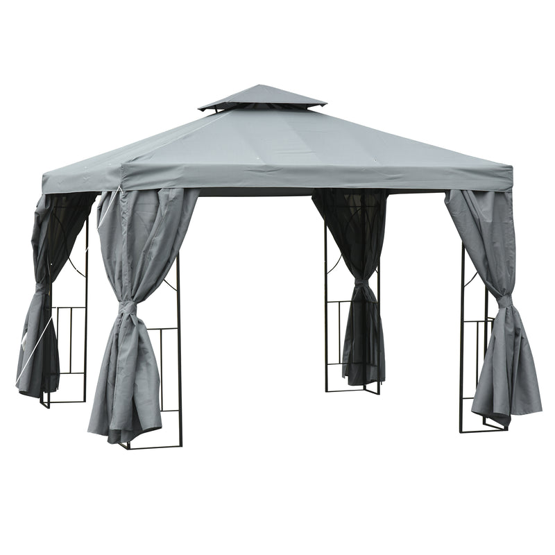 Canopies & Gazebos, Atriana 10' x 10' Outdoor Patio Gazebo with Double Tier Canopy Shade - Dark Grey - Seasonal Overstock