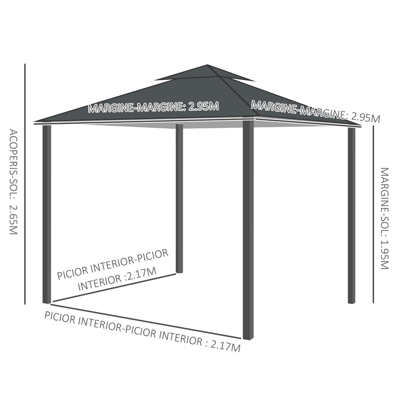 Canopies & Gazebos, Atriana 10' x 10' Outdoor Patio Gazebo with Double Tier Canopy Shade - Dark Grey - Seasonal Overstock