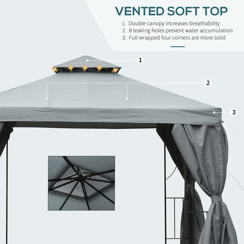 Canopies & Gazebos, Atriana 10' x 10' Outdoor Patio Gazebo with Double Tier Canopy Shade - Dark Grey - Seasonal Overstock
