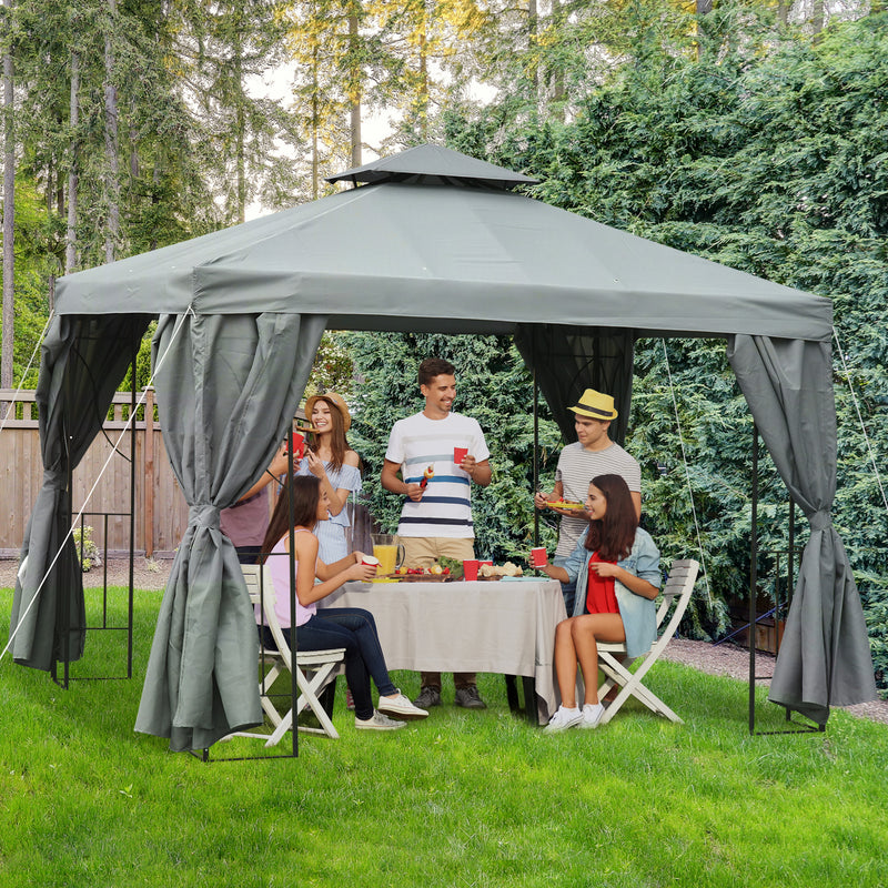 Canopies & Gazebos, Atriana 10' x 10' Outdoor Patio Gazebo with Double Tier Canopy Shade - Dark Grey - Seasonal Overstock