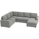 Gray sectional sleeper sofa on a white background