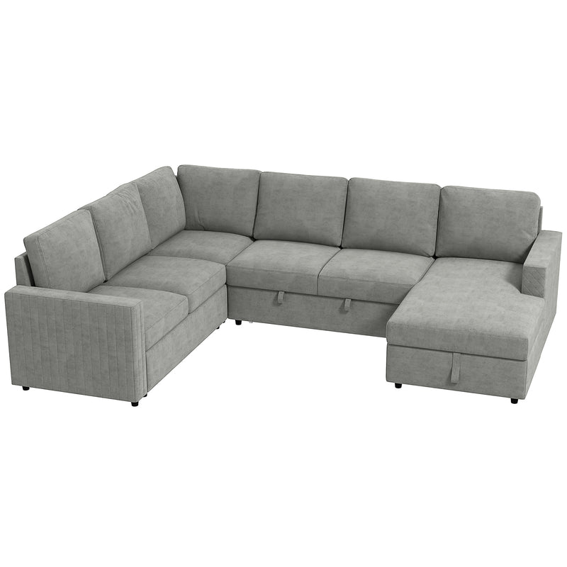 Gray sectional sleeper sofa on a white background