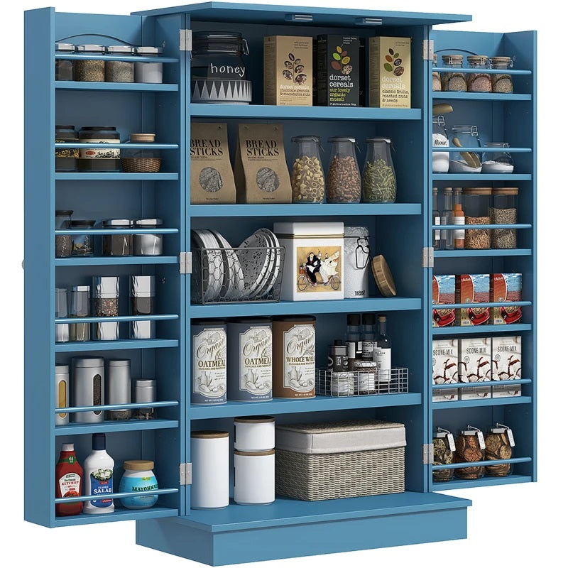 Basil Valley Slim Kitchen Pantry Cabinet Spice Rack with Adjustable Shelves - Blue