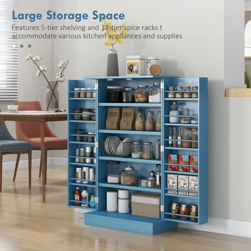 Basil Valley Slim Kitchen Pantry Cabinet Spice Rack with Adjustable Shelves - Blue