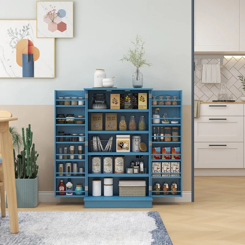 Basil Valley Slim Kitchen Pantry Cabinet Spice Rack with Adjustable Shelves - Blue