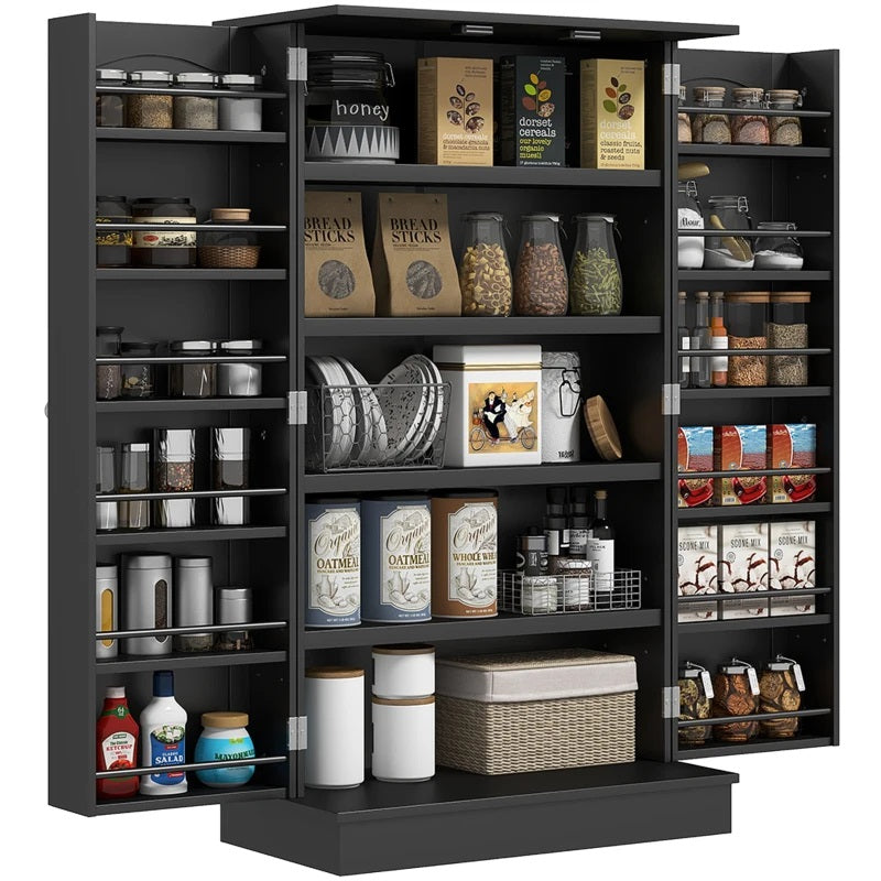 Basil Valley Slim Kitchen Pantry Cabinet Spice Rack with Adjustable Shelves - Black