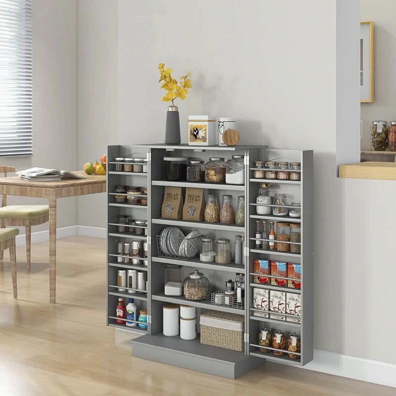 Basil Valley Slim Kitchen Pantry Cabinet Spice Rack with Adjustable Shelves - Grey