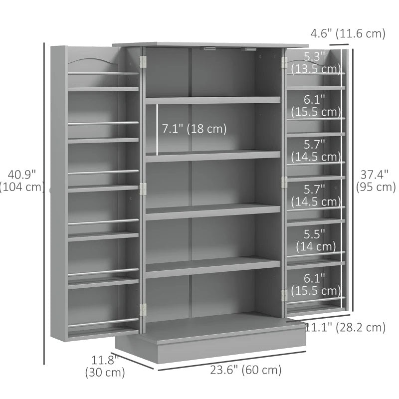 Basil Valley Slim Kitchen Pantry Cabinet Spice Rack with Adjustable Shelves - Grey