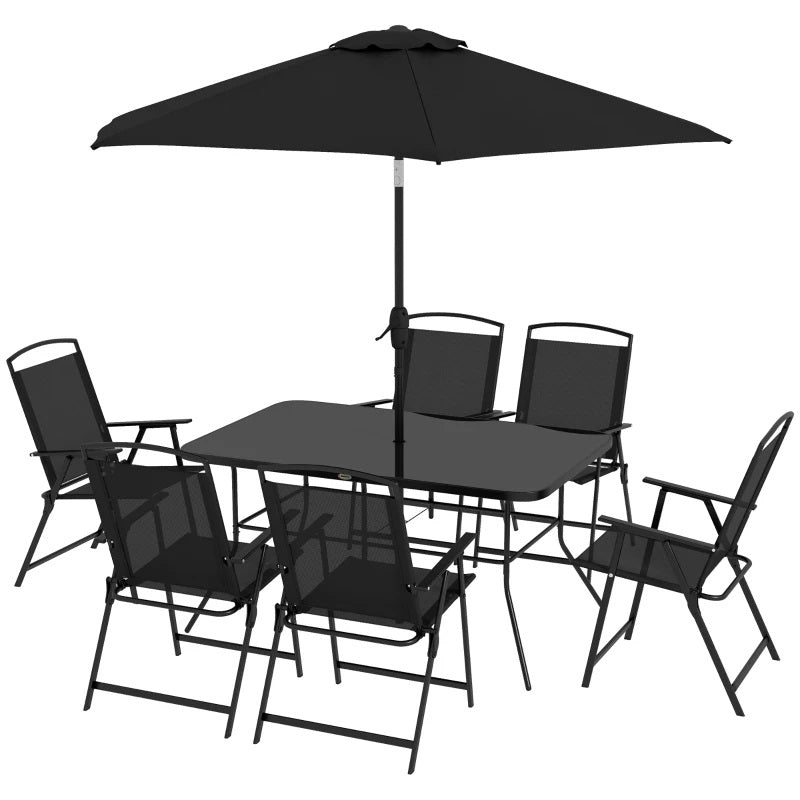 Bauden Creek 8pc Outdoor Patio Dining Set with 6 Folding Chairs, Table and Umbrella - Black